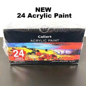 NEW 24 Colors Caliart Acrylic Paint Set Paints with 12 Brushes Art Craft Supply